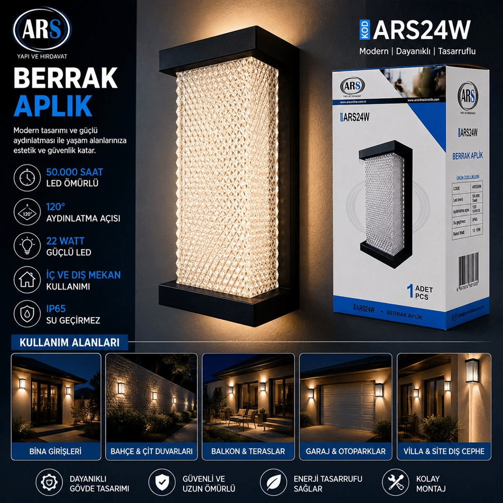 Ip66 50.000 Saat Led Ömrü 22w Berrak Led Aplik Duvar Lambası Ars-348954 Bx40