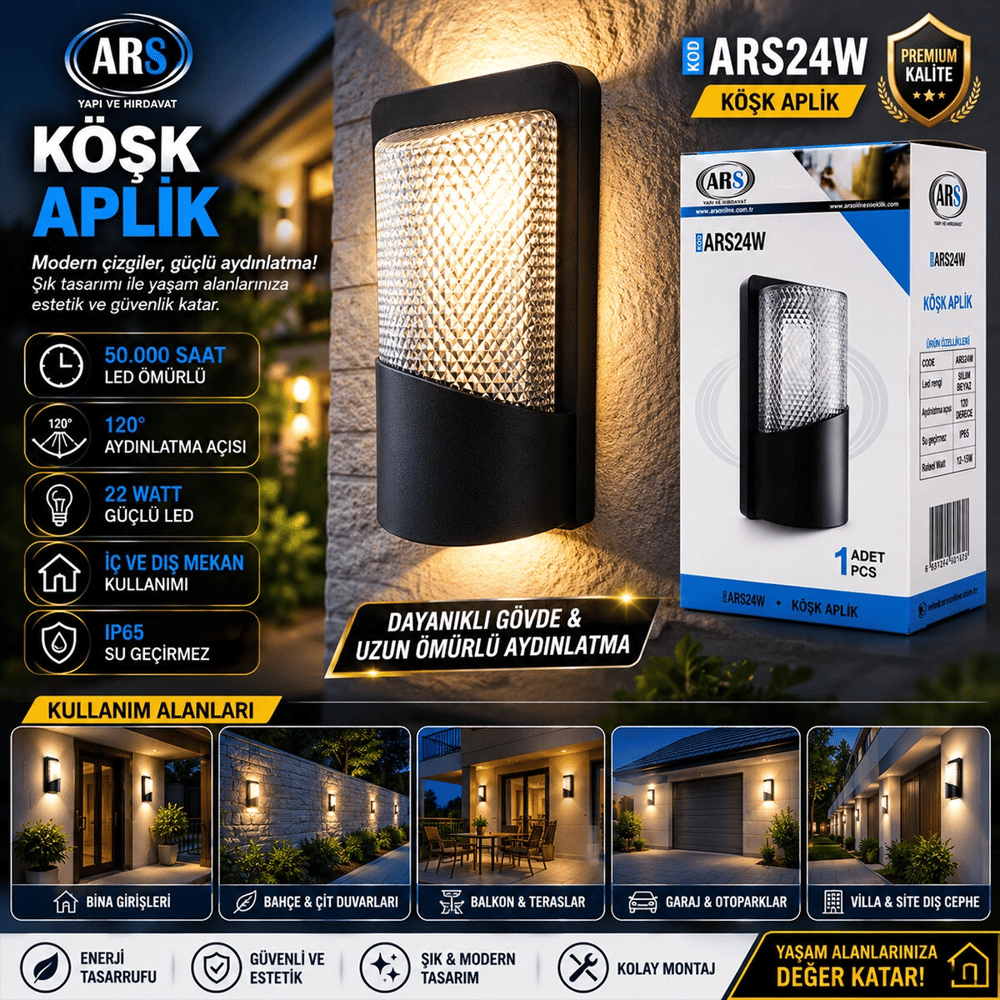 Ip66 50.000 Saat Led Ömrü 22w Köşk Led Aplik Duvar Lambası Ars-348955 Bx40