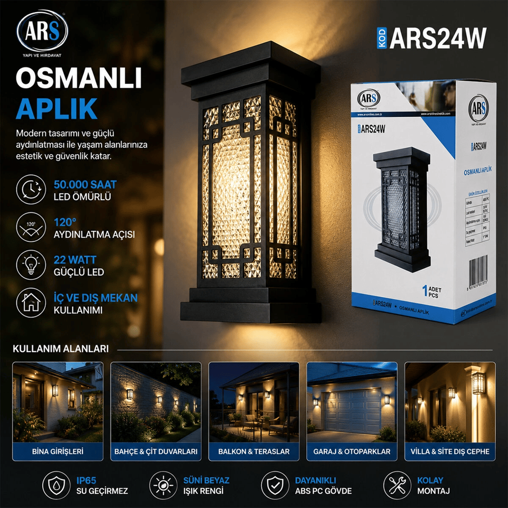 Ip66 50.000 Saat Led Ömrü 22w Osmanlı Led Aplik Duvar Lambası Ars-348952 Bx40