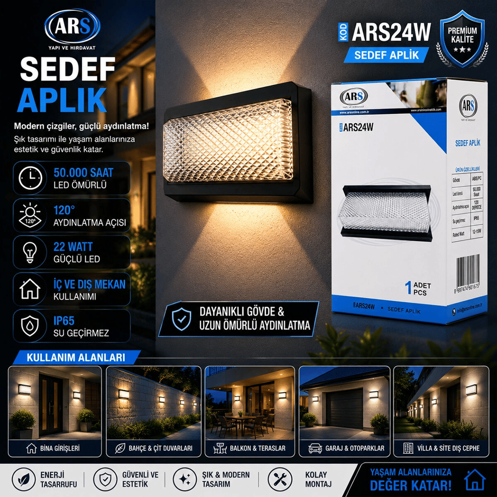 Ip66 50.000 Saat Led Ömrü 22w Sedef Led Aplik Duvar Lambası Ars-348953 Bx40