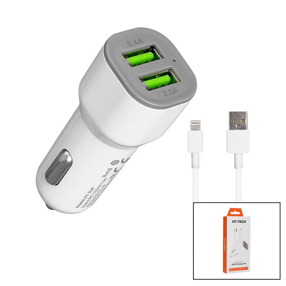İphone - Kablolu  Oto - Araç Çakmaklık Şarj Başlık Set  3.1a - 15.5w - 1mt Kablo  Hy-x44 Bx40