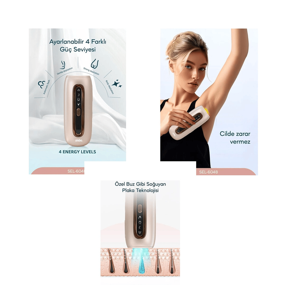 Ipl 3in1 Buz Lazer Epilatör - Epilasyon Cihazı 9 Kademe - Lcd Ekran Tüm Vücut Uygun Sel-6048 Bx40