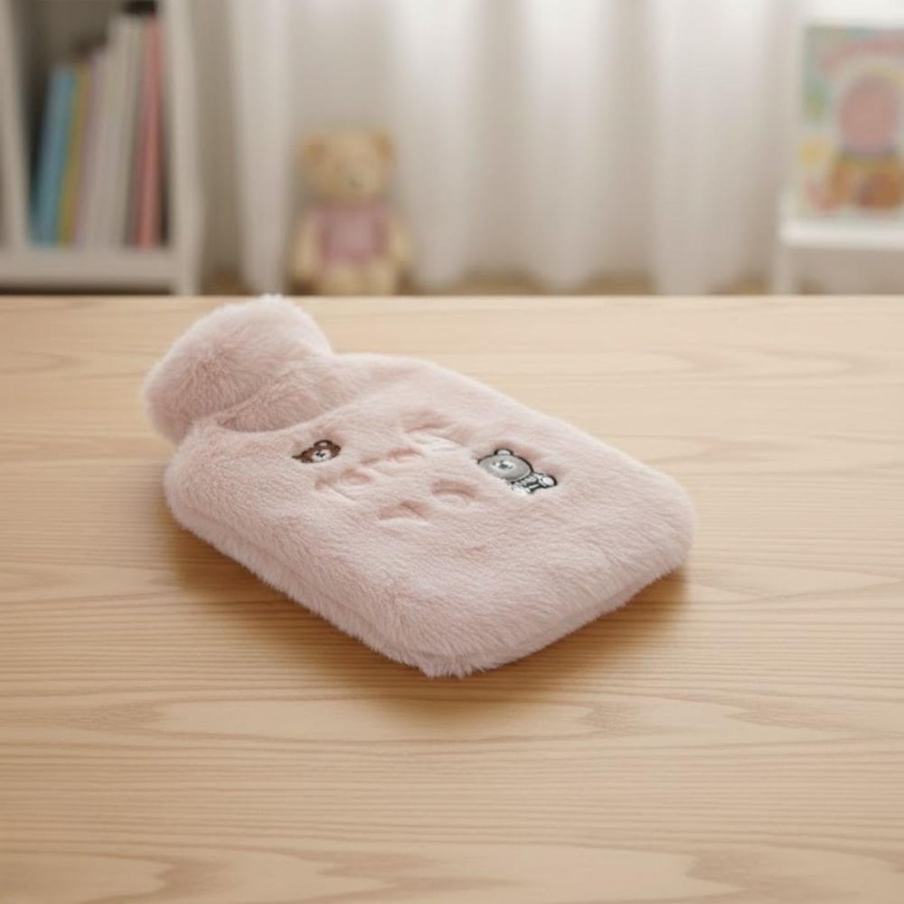 Işıklı Ayıcıklı Figürlü Pembe Peluş Sıcak Su Torbası 1 Lt – Yumuşak Kılıf, Uzun Süre Sıcak Tutan Termal Su Torbası (3936)