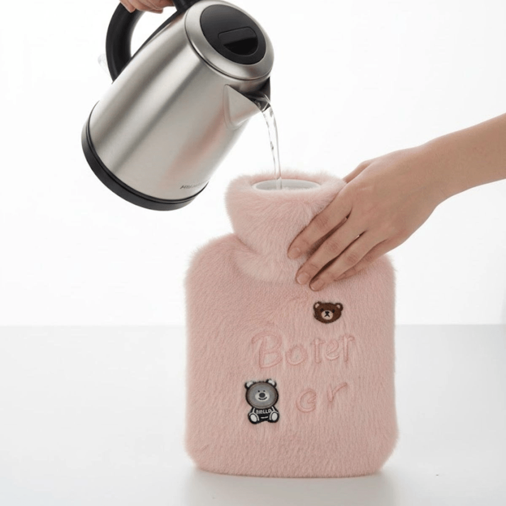 Işıklı Ayıcıklı Figürlü Pembe Peluş Sıcak Su Torbası 1 Lt – Yumuşak Kılıf, Uzun Süre Sıcak Tutan Termal Su Torbası Bx40