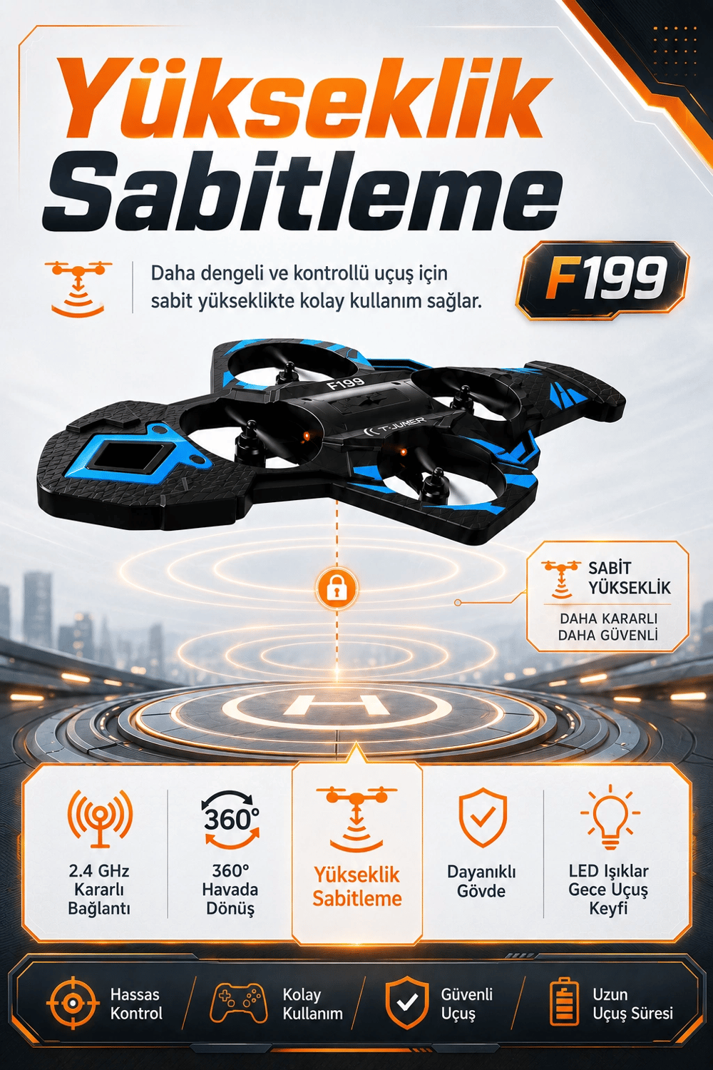 Işıklı Gövdeli Uzaktan Kumandalı Drone Oyuncak 360 Derece Takla Atabilen Uçuş Seti