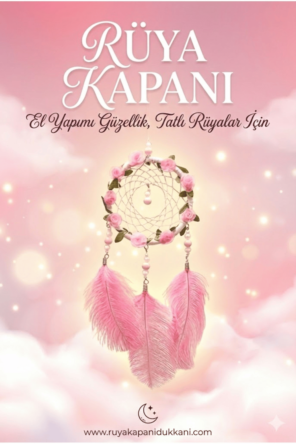 Işıklı Pembe Gül Detaylı El Yapımı Rüya Kapanı - Romantik Duvar Süsü & Hediyelik Düş Kapanı