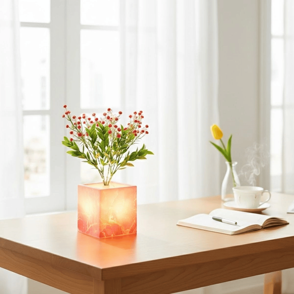 Işıklı Yapay Çiçek – Pembe Saksılı Led Dekoratif Bitki, Masaüstü Ve Ev Ofis Aydınlatmalı Süs Bitkisi Bx40