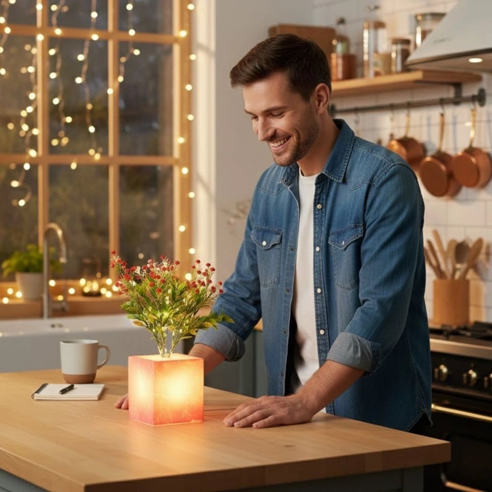 Işıklı Yapay Çiçek – Pembe Saksılı Led Dekoratif Bitki, Masaüstü Ve Ev Ofis Aydınlatmalı Süs Bitkisi Bx40