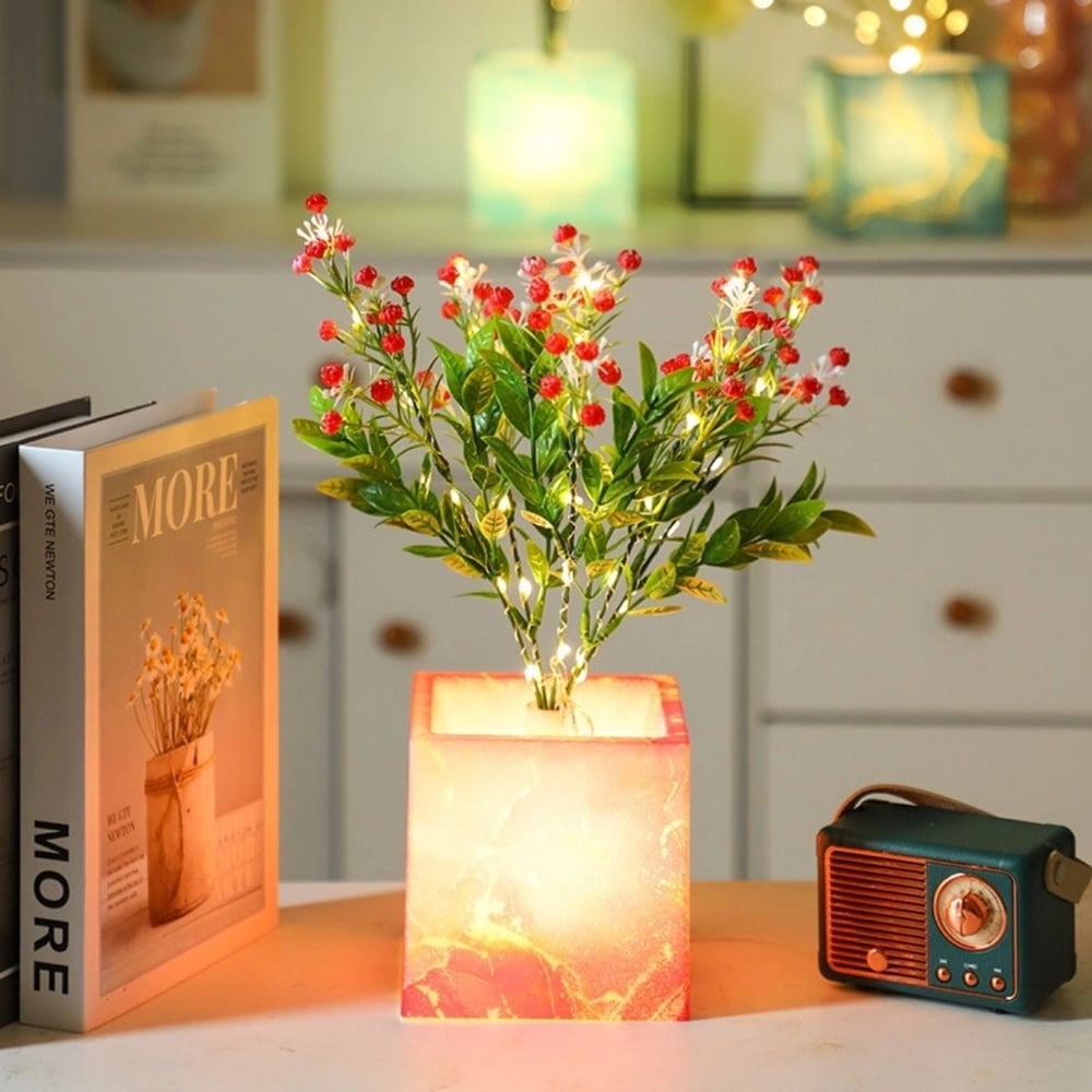 Işıklı Yapay Çiçek – Pembe Saksılı Led Dekoratif Bitki, Masaüstü Ve Ev Ofis Aydınlatmalı Süs Bitkisi Bx40