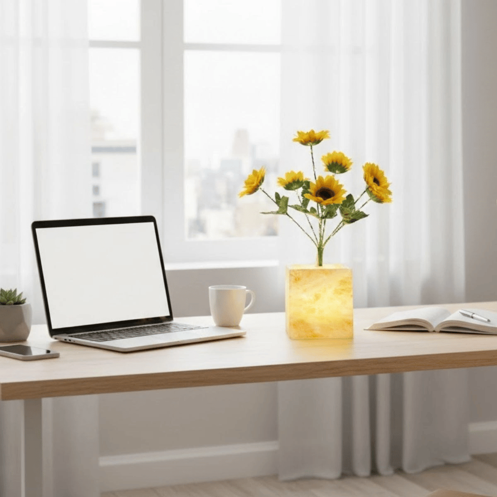 Işıklı Yapay Çiçek – Sarı Saksılı Led Dekoratif Bitki, Masaüstü Ve Ev Ofis Aydınlatmalı Süs Bitkisi Bx40