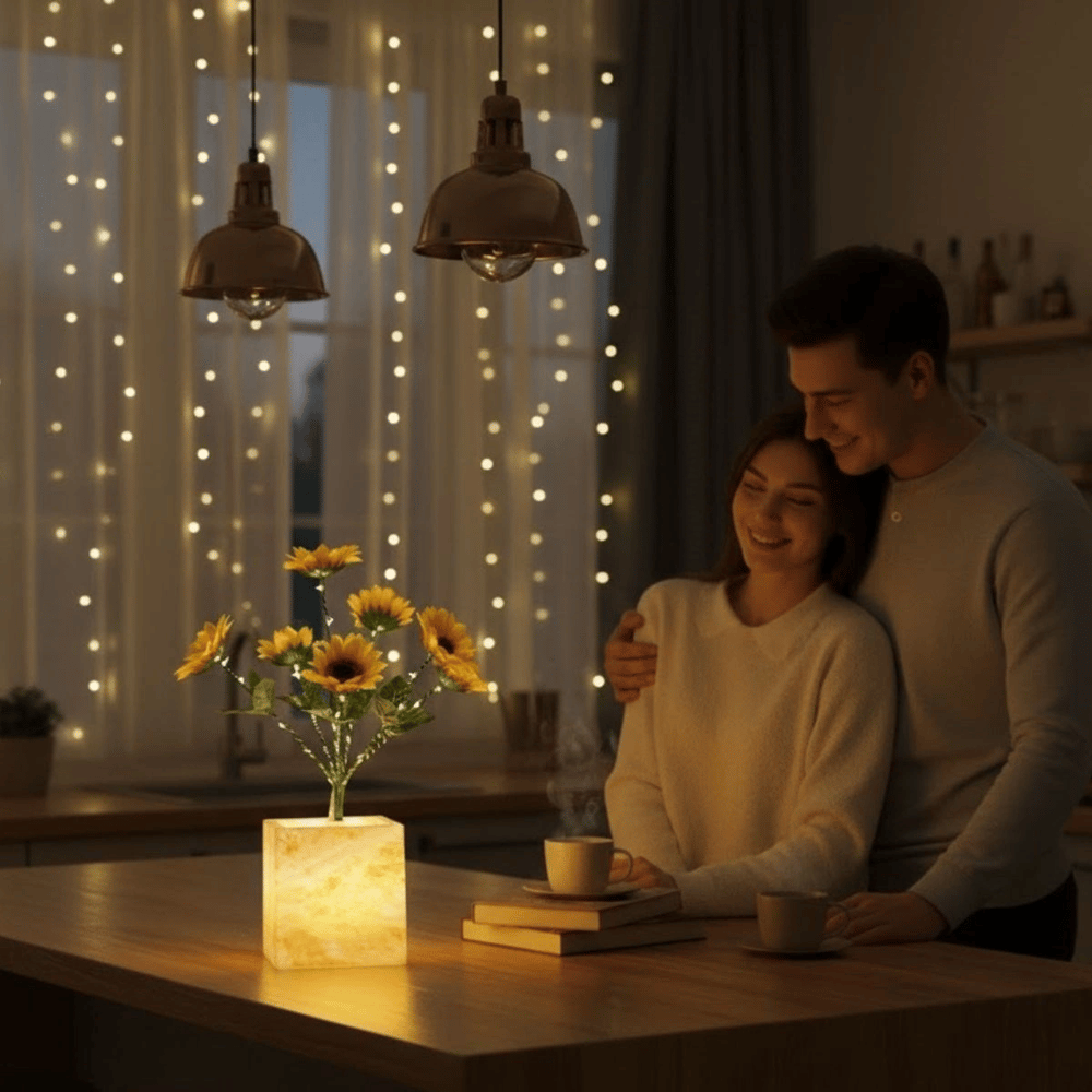 Işıklı Yapay Çiçek – Sarı Saksılı Led Dekoratif Bitki, Masaüstü Ve Ev Ofis Aydınlatmalı Süs Bitkisi Bx40