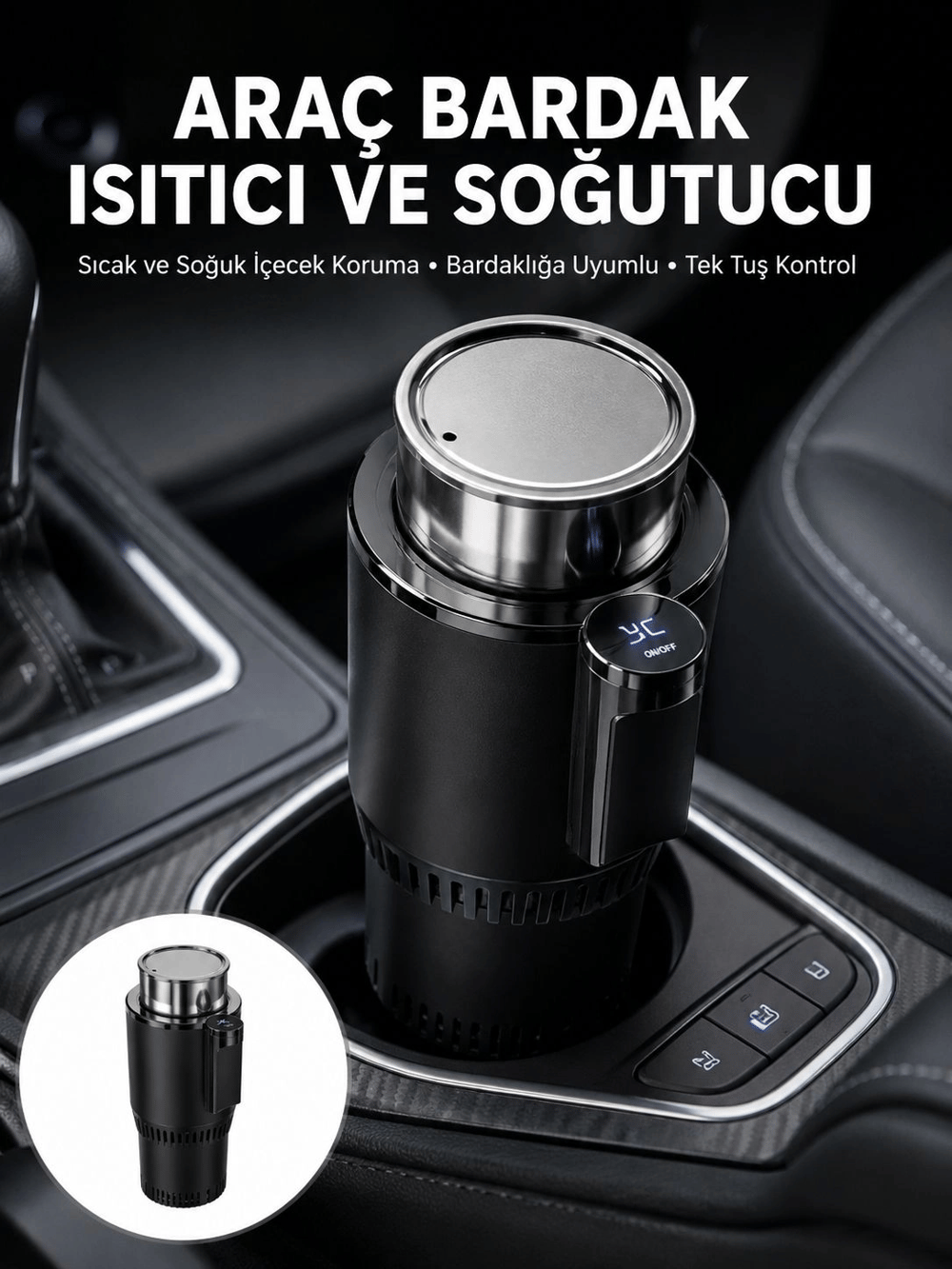 Isıtma Soğutma Özellikli Araç Bardaklığı Çakmak Girişli Akıllı Yeni Nesil