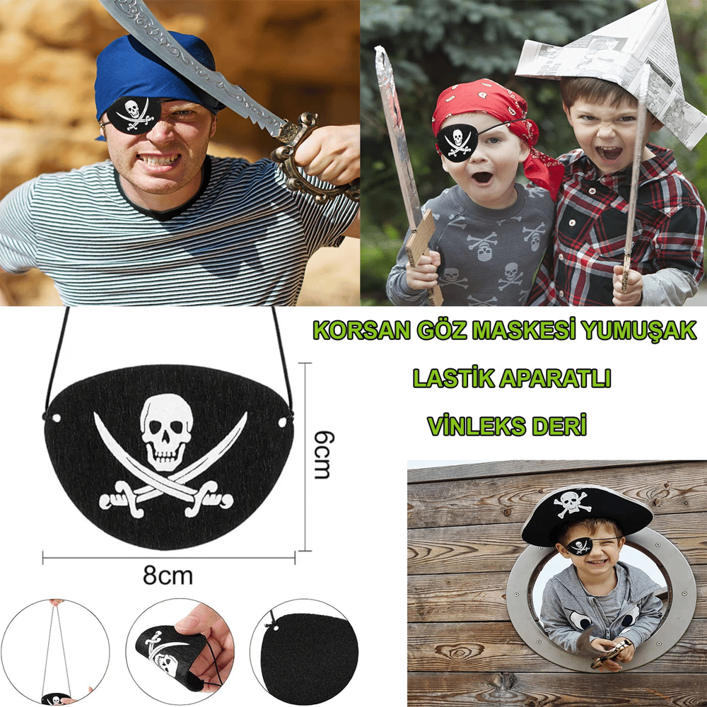 İthal Vinleks Deri Korsan Göz Bandı - Lastikli & Yumuşak
