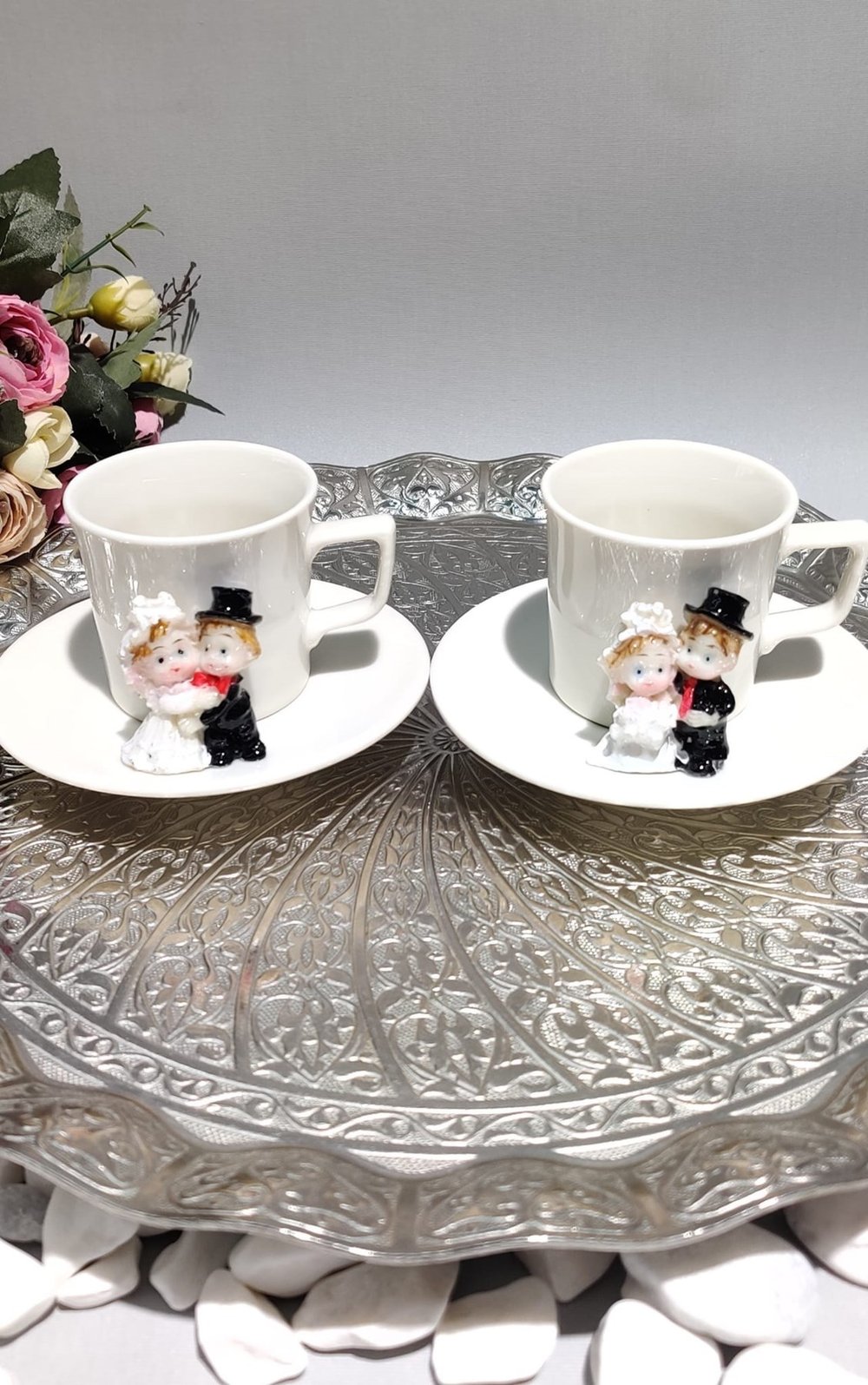 KİRLİNOVA® GELİN DAMAT 2Lİ PORSELEN FİNCAN TAKIMI