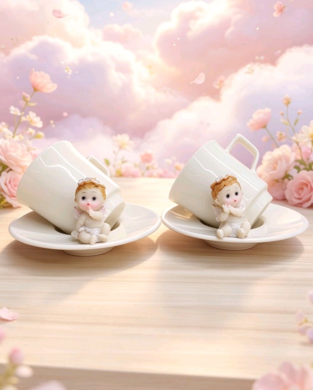 KİRLİNOVA® MELEK BEBEK 2Lİ PORSELEN FİNCAN TAKIMI