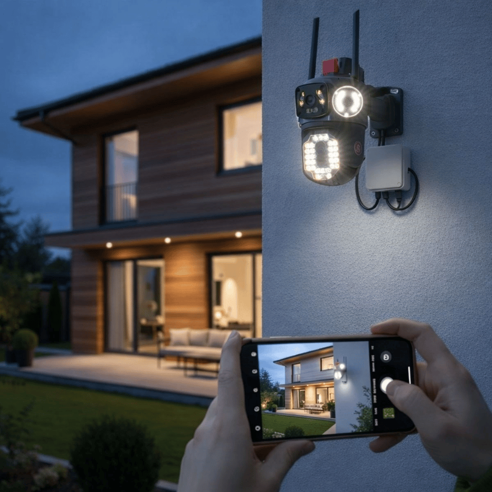 Kablolu Akıllı Güvenlik Kamerası – 4 Kameralı Çok Lensli, 360° Ptz Hareketli, Çift Antenli, Gece Görüşlü, Dış Mekan Ip Kamera Bx40