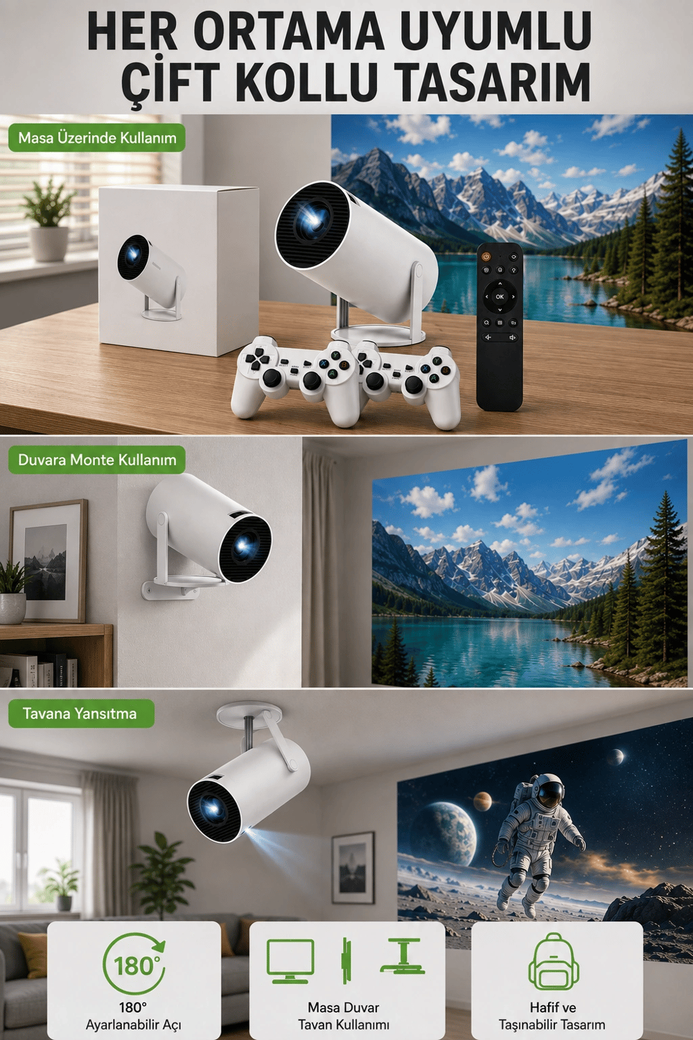 Kablosuz 4K Projeksiyon – Wi‑Fi 6 & Bluetooth 5.0 ile Oyun ve Uygulama Merkezli Yeni Nesil