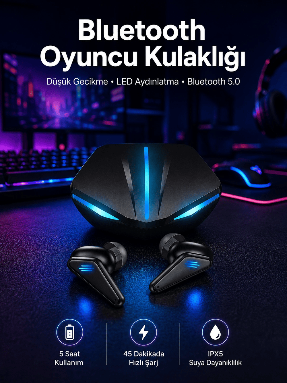 Kablosuz Bluetooth Bağlantılı Kulaklık ve Dokunmatik Ekran Akıllı Saat Arama Cevaplama