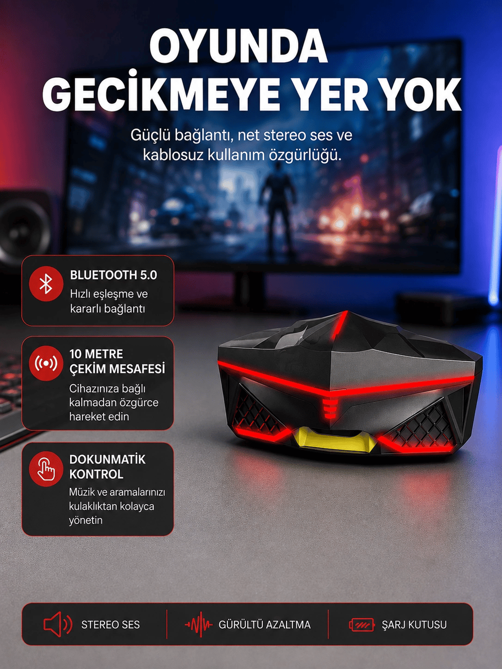 Kablosuz Bluetooth Kulaklık 5.0 Dokunmatik Kontrol Gürültü Engelleme