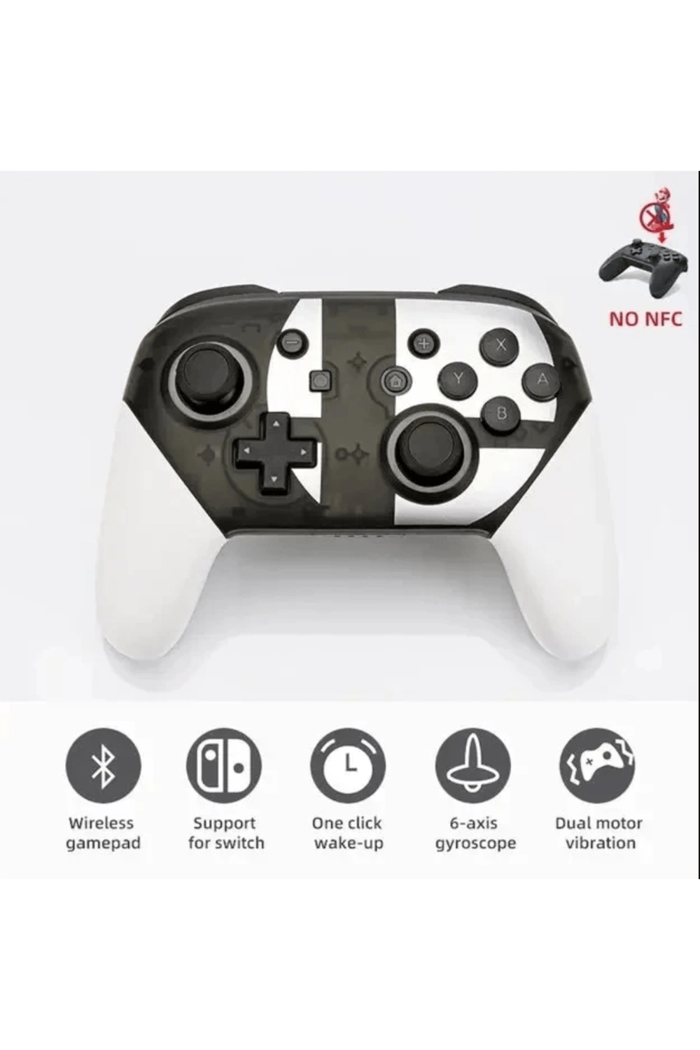 Kablosuz Bluetooth bağlantılı beyaz joystick, Switch Pro uyumlu, hızlı şarj desteği yok