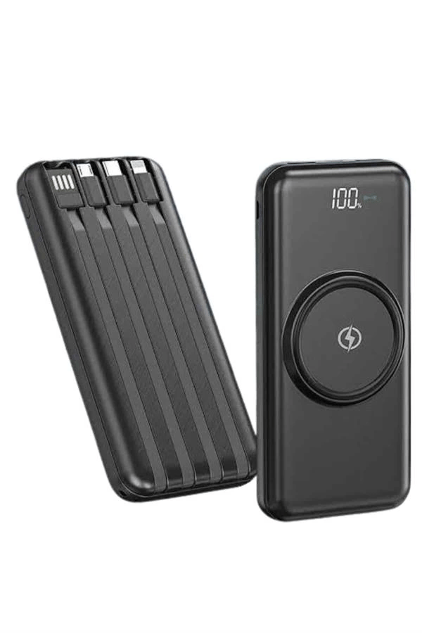 Kablosuz Çoklu Şarj Girişli 10.000 Mah Kablolu Powerbank Taşınabilir