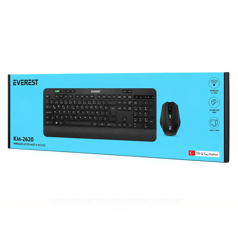 Kablosuz Klavye - Mouse Seti Siyah Usb - Sessiz - Switch Q Klavye Km-2620 Bx40