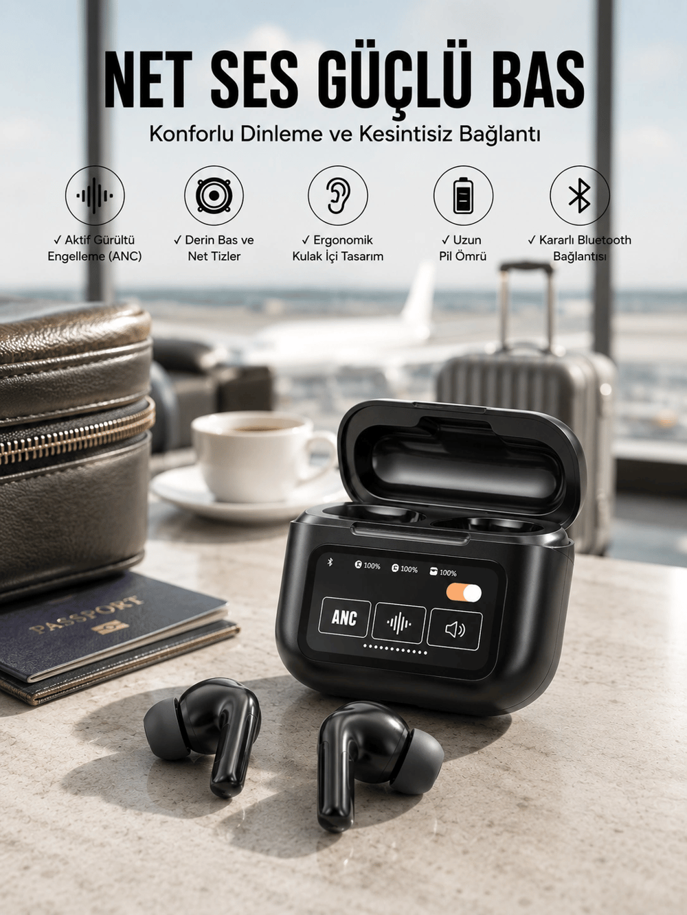 Kablosuz Kulaklık Yeni Nesil Bluetooth Kulaklık ANC Özelliği