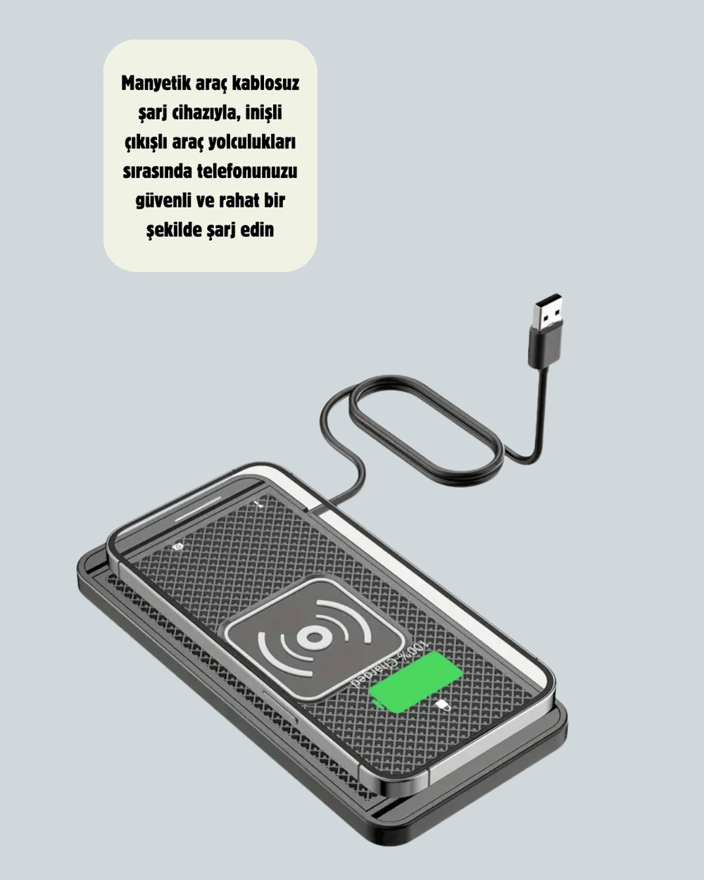 Kablosuz Manyetik Araç Şarj Pedi – Hızlı, Güvenli, Isınma Korumalı Tasarım
