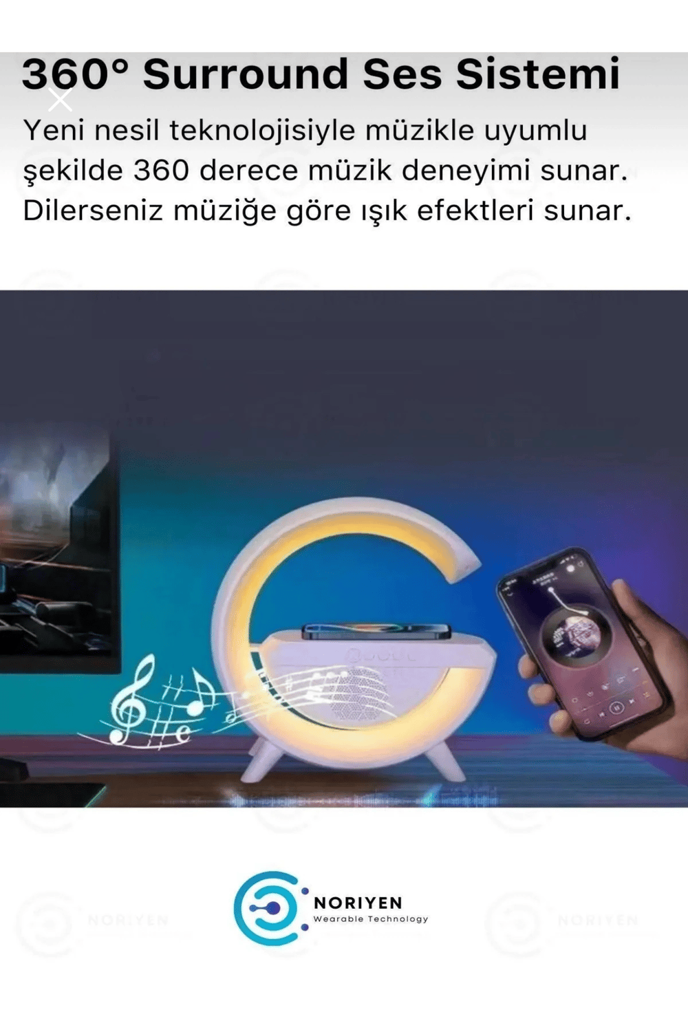 Kablosuz Masaüstü Hoparlör, Çalar Saat ve Radyo Alarm Özellikli Şarj Standı, Beyaz Renk