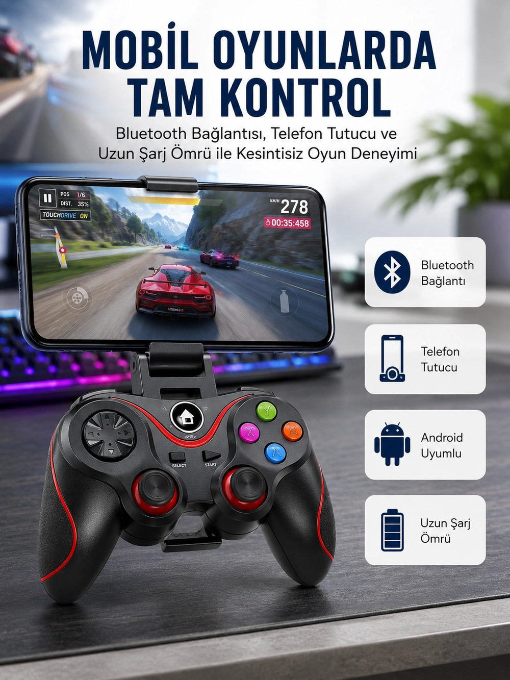 Kablosuz Oyun Kolu Bluetooth Joystick Gamepad Android Uyumlu