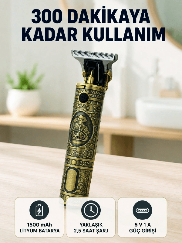 Kablosuz Saç Sakal Kesme Makinesi T Tipi Metal Bıçaklı 3 Kademeli Taraklı