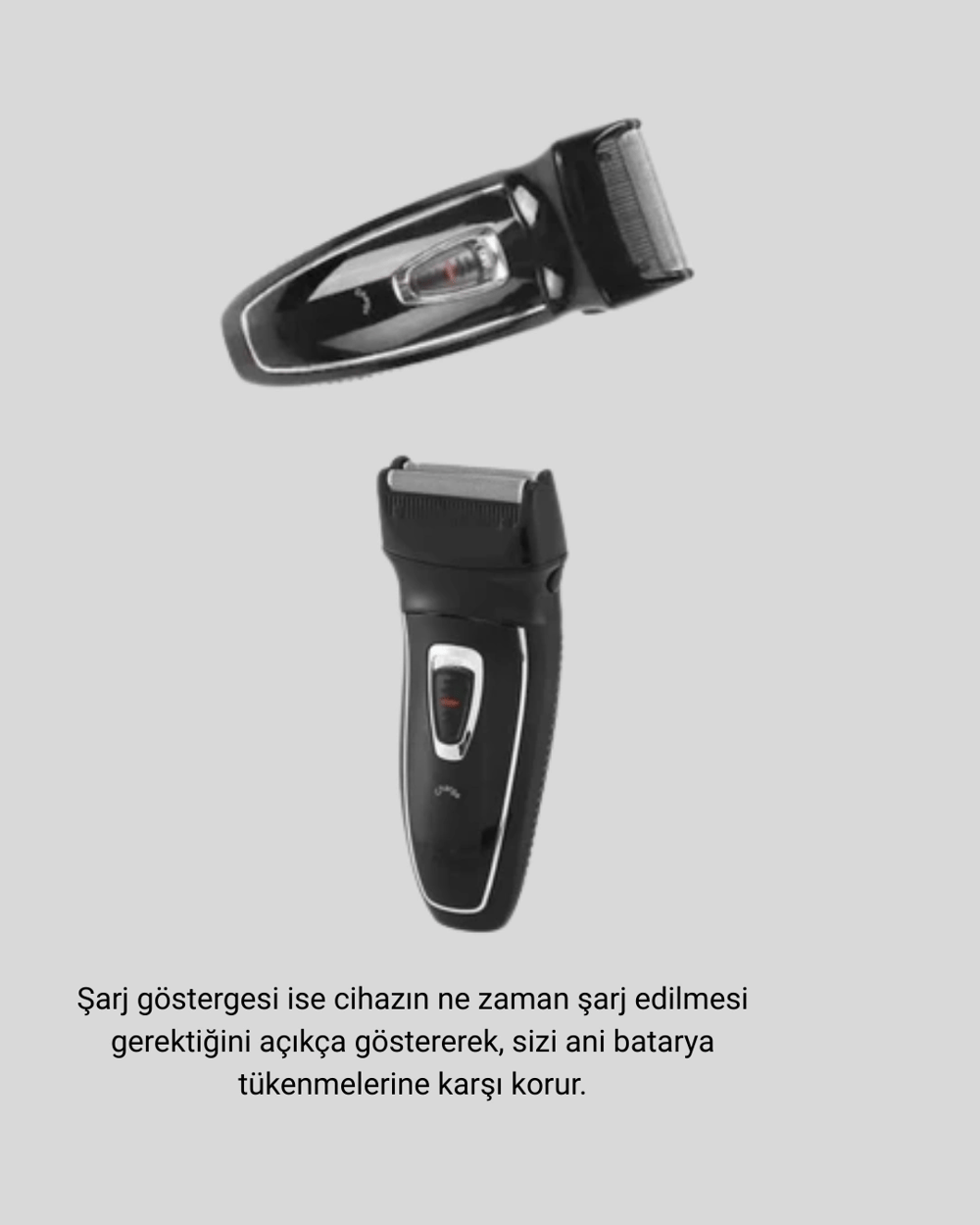 Kablosuz Tıraş Makinesi Çift Başlıklı Kuru Tıraş Folyo Başlık Şarj Göstergeli
