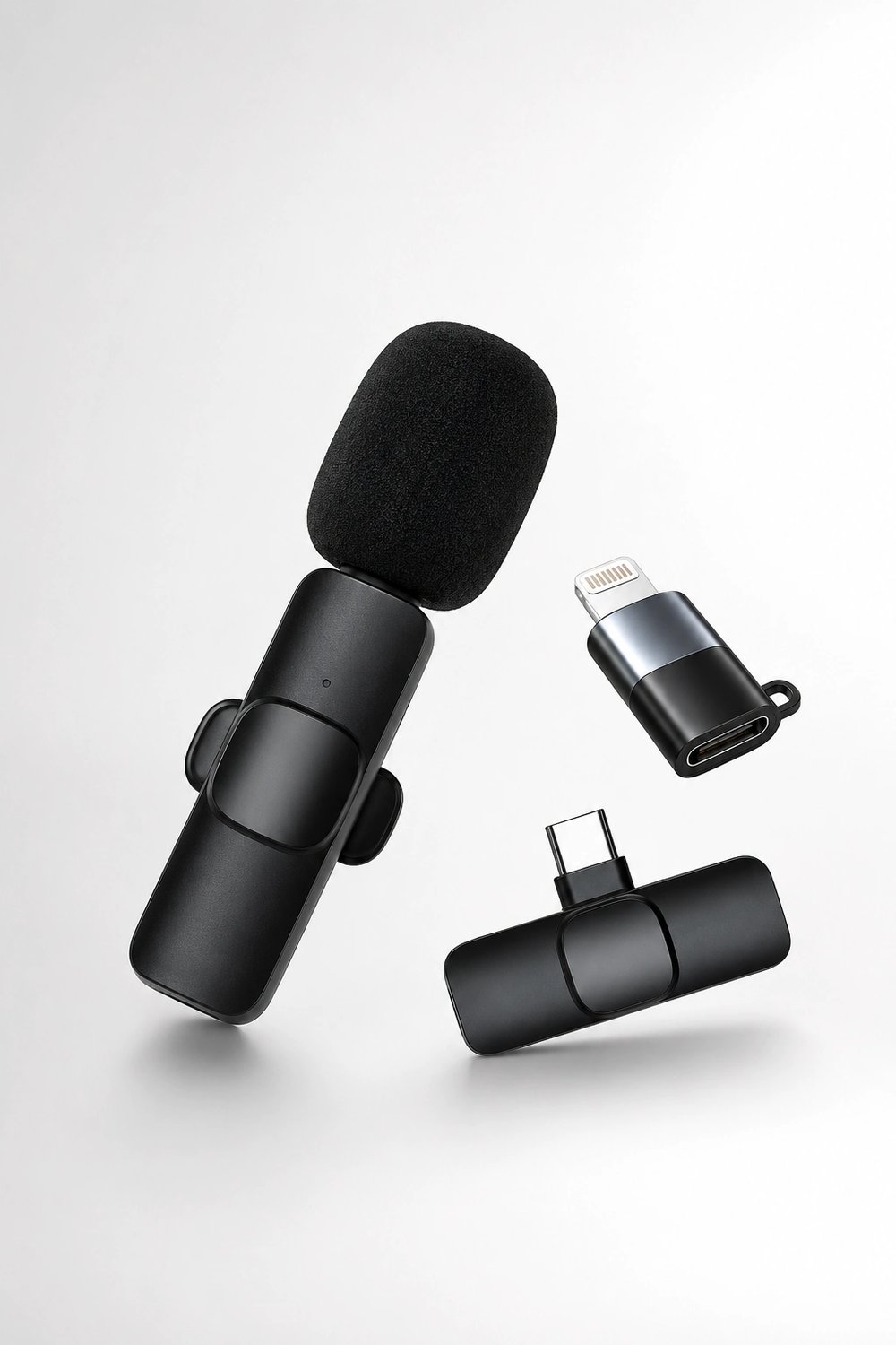 Kablosuz Yaka Mikrofonu USB-C ve Lightning Adaptörlü Telefon Uyumlu Kompakt Ses Kiti