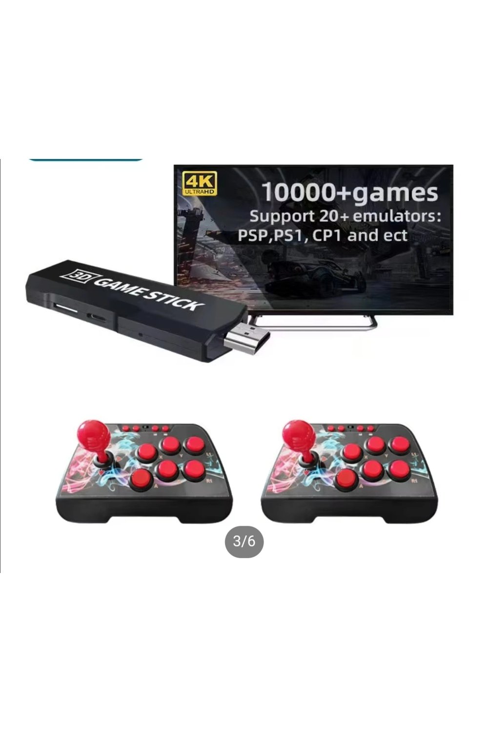 Kablosuz çift joystickli retro video oyun makinesi Bluetooth özellikli kırmızı renkli