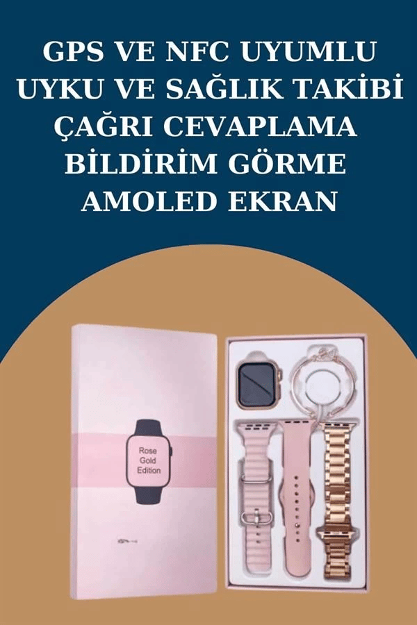 Kadınlar İçin 3 Kordonlu Akıllı Saat ve Dijital Göstergeli Powerbankli Bluetooth Kulaklık Dokunmatik Kontrol