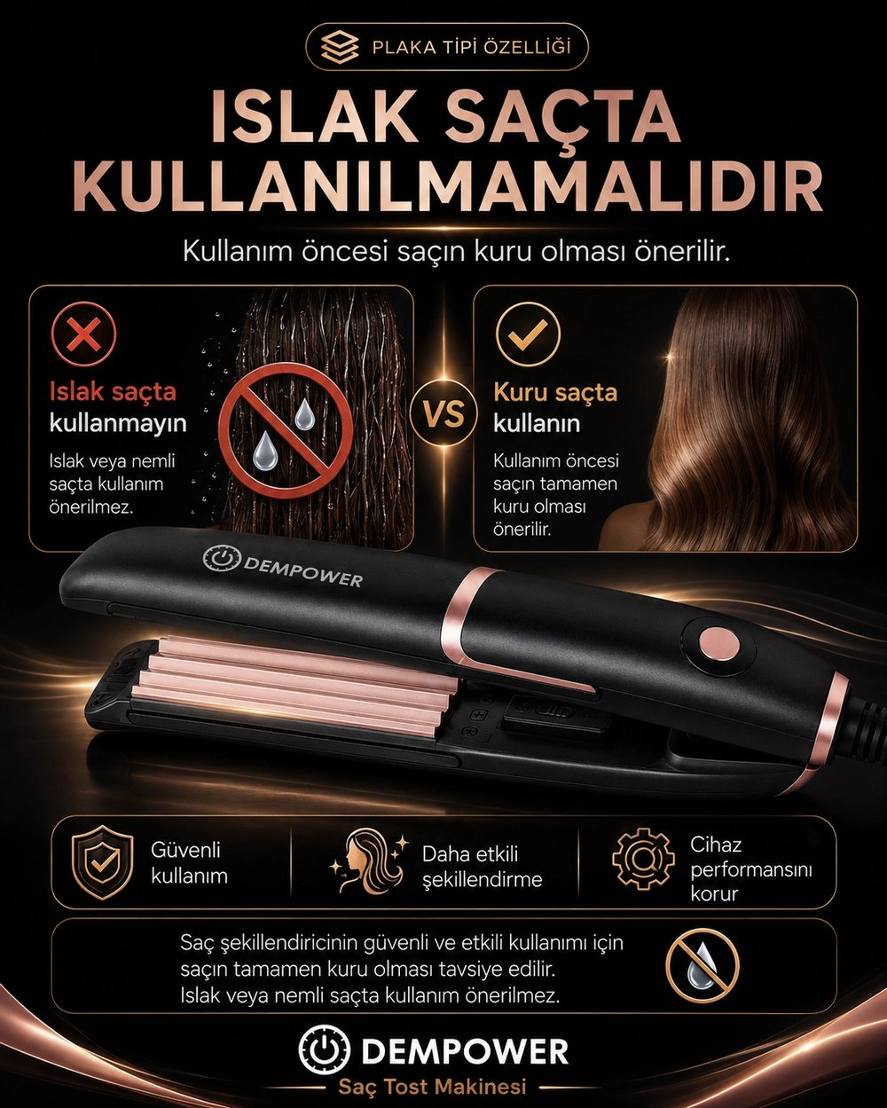 Kadınlar İçin Dalgalı ve Hacimli Görünüm Sağlayan Profesyonel Saç Tost Şekillendirme Makinesi