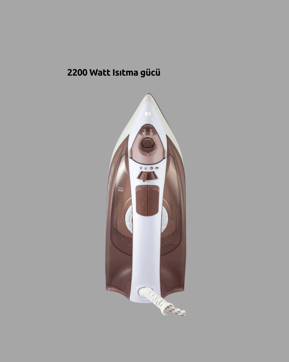 Kahverengi Buharlı Ütü 2200W Sürekli Buhar 120 g Şok Buhar