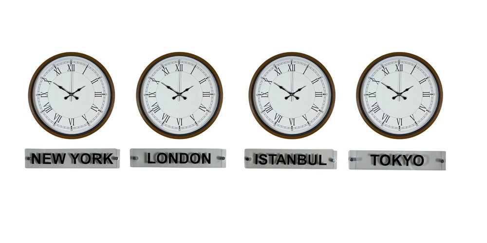 Kahverengi Roma 36 Cm 4lü Tabelalı Dünya Saatleri