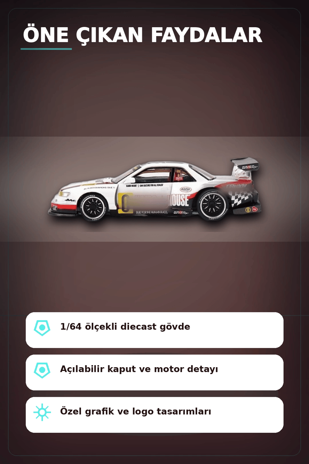 Kaido House 1/64 Diecast Nissan Silvia S13-R Circuit Spec V1 Metal Model Araba BX-313374