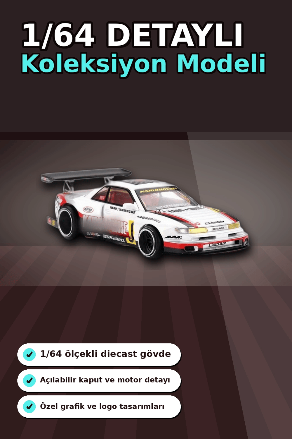 Kaido House 1/64 Diecast Nissan Silvia S13-R Circuit Spec V1 Metal Model Araba BX-313374