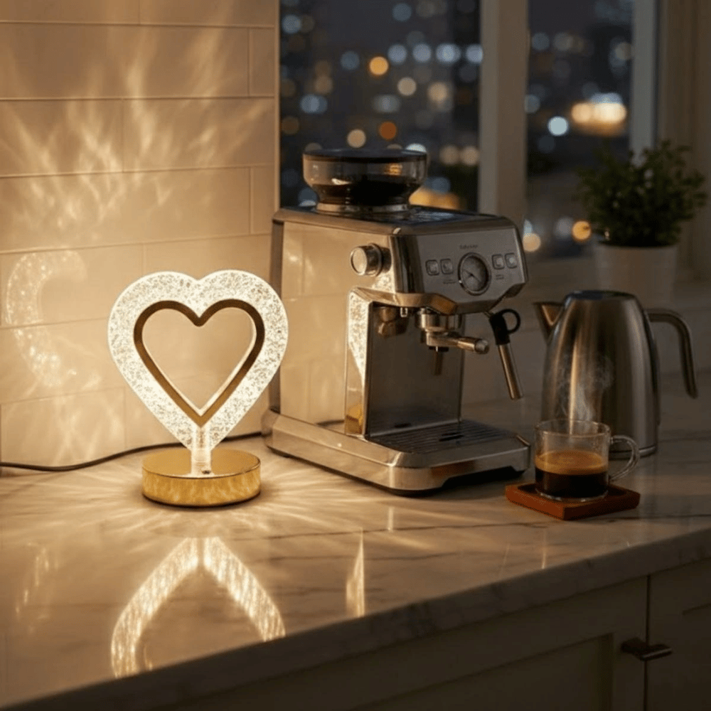 Kalp Şeklinde Kristal Led Masa Lambası – Dokunmatik, 3 Renk Işık Modlu, Şarjlı Mini Dekoratif Gece Lambası Bx40