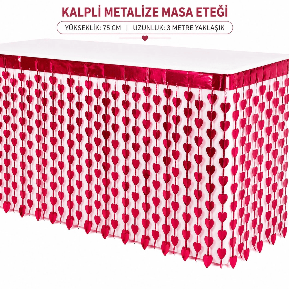 Kalpli Metalize Masa Eteği Kırmızı 75x300 Cm
