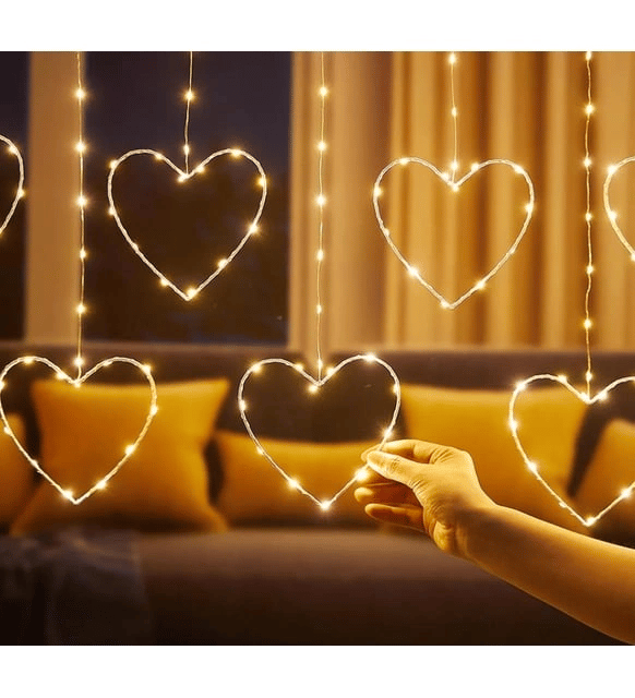Kalpli Perde Led Işıklar, Sevgililer Günü Romantik Led Aydınlatma