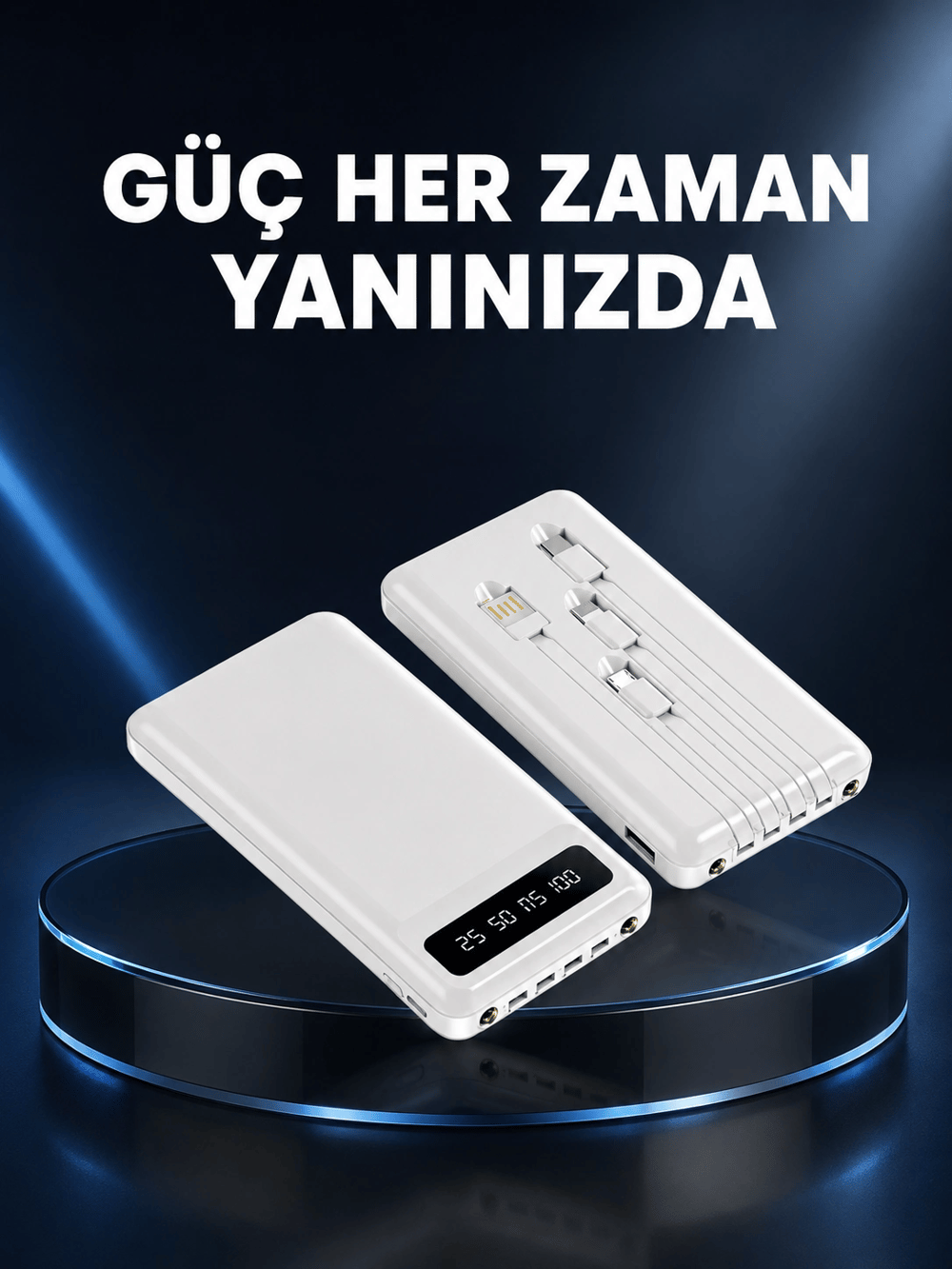 Kamp ve Seyahat İçin 20.000mAh LED Işıklı Hızlı Şarj Powerbank Yeni Nesil