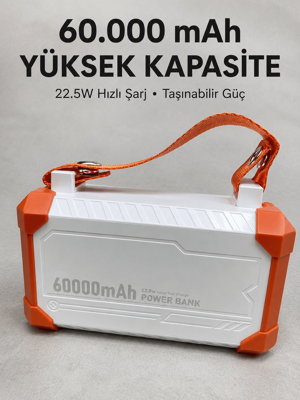 Acil Durum Işıklı 60000 mAh Powerbank - 4 Kablolu 22.5W Hızlı Şarj, Taşıma Saplı BX-313566