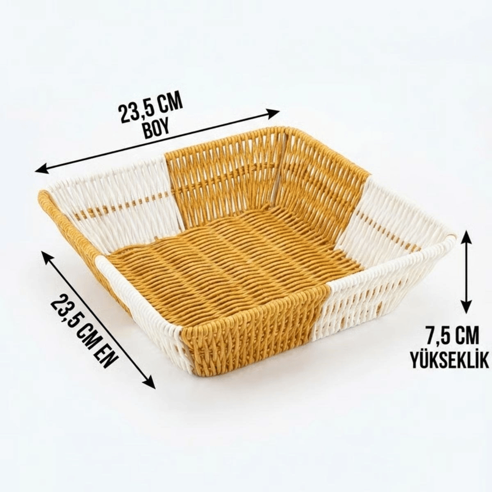 Kare Çift Renkli Plastik Rattan Ekmek Ve Meyve Sepeti - Çok Amaçlı Banyo Ve Mutfak Düzenleyici - Yıkanabilir Tezgâh Üstü Organizer Bx40