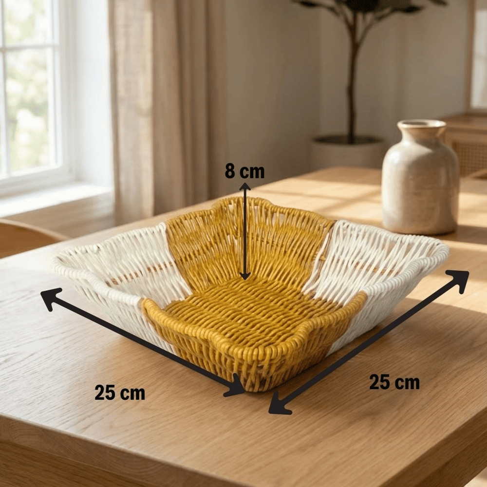 Kare Dalgalı Çift Renkli Plastik Rattan Ekmek Ve Meyve Sepeti - Çok Amaçlı Banyo Ve Mutfak Düzenleyici - Yıkanabilir Tezgâh Üstü Organizer Bx40