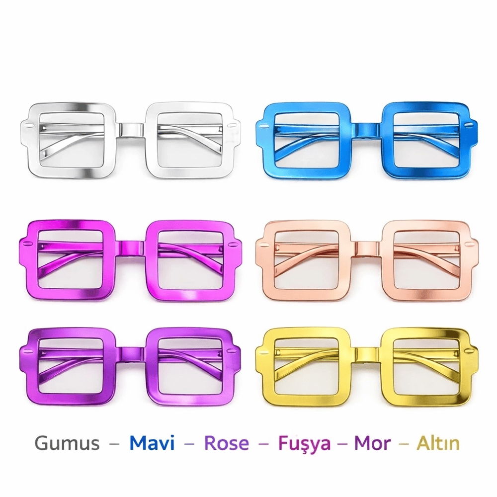 Kare Şekilli Parti Gözlüğü 1239li Set – 6 Renk ( Camsız )