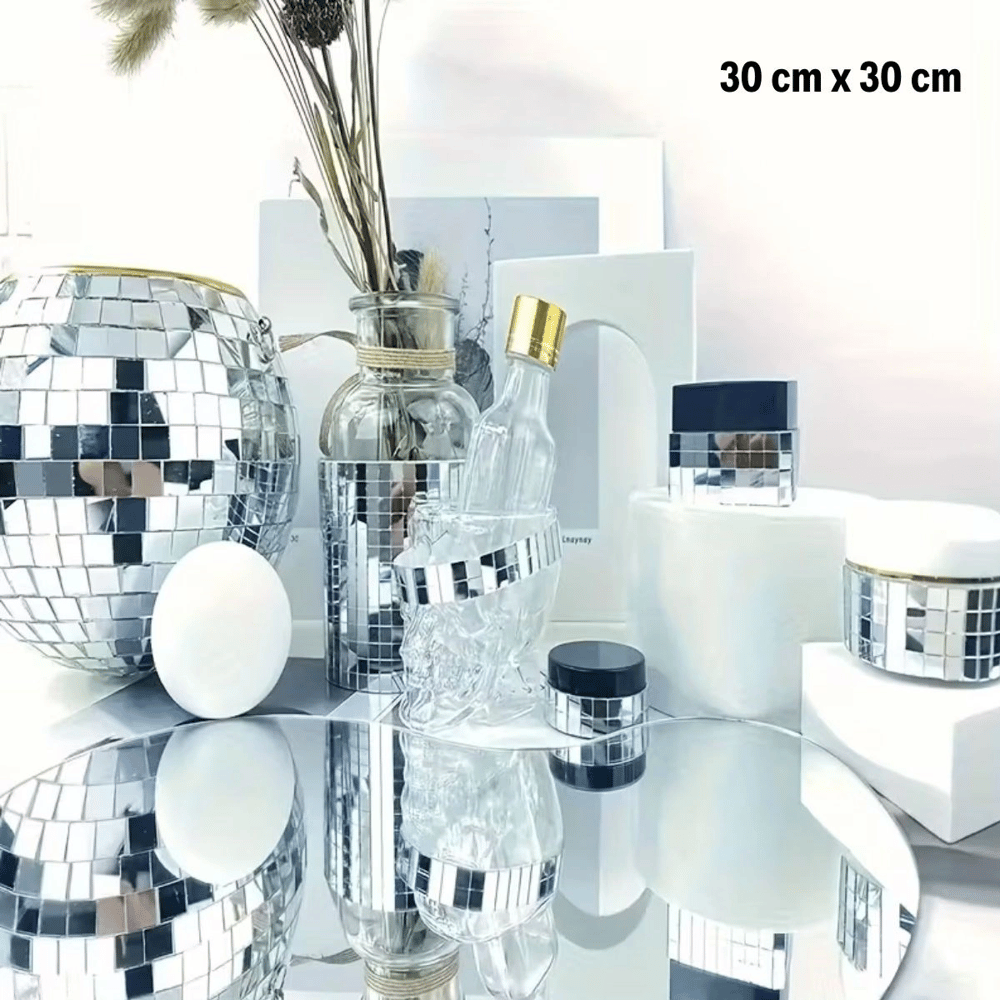 Kare Silver Cam Mozaik Fayans Çıkartmaları El İşi Kare Cam Fayans Kendinden Yapışkanlı Aynalı Dekor Panel 30x30 Cm Bx40