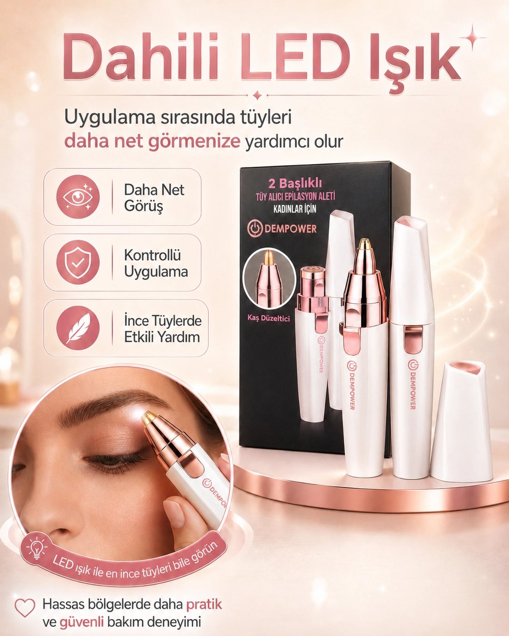 Kaş Düzeltici Başlıklı Kadın Epilasyon Cihazı Yüz ve Hassas Bölge Tüy Alma Aleti